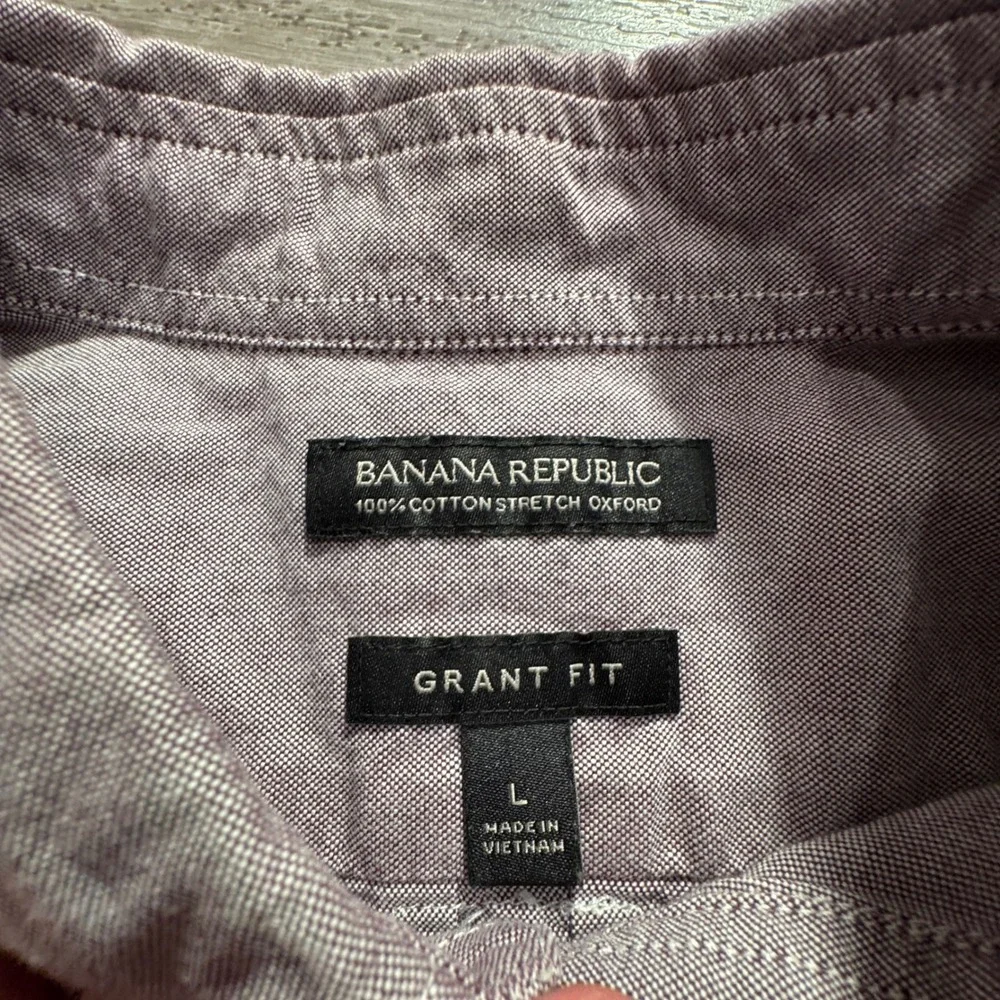 Banana Republic Shirt Mens L Purple 100% Cotton Oxford Grant Fit Preppy OCBD